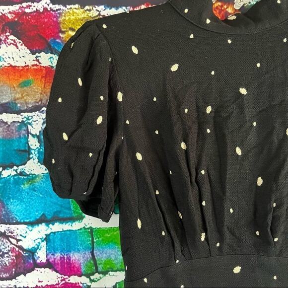 Free People Tie Neck Mini Dress Short Sleeve Black Size 0 - Picture 6 of 8